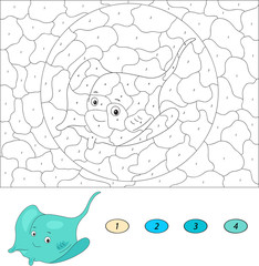 Color by number educational game for kids. Funny cartoon electri