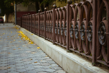 Iron fence near the sidewalk