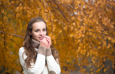 Young pretty woman at the autumn park.