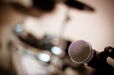 selective focus microphone on blur drum background.selective foc