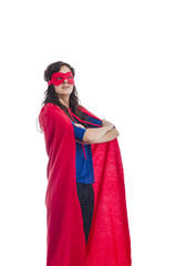 Woman superhero with red cape.