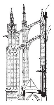 Flying Buttress, Vintage Engraving.