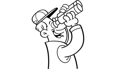 Black and white illustration of a man looking through binoculars.