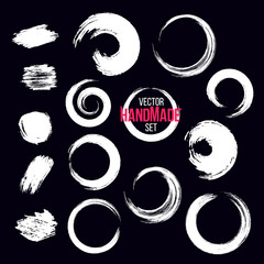 Grunge circle brush strokes set. Hand made artistic collection, for logo, business design.  Vector