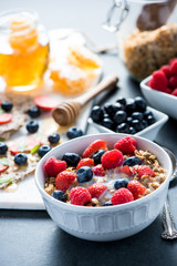 Bowl with fresh berries and cereal