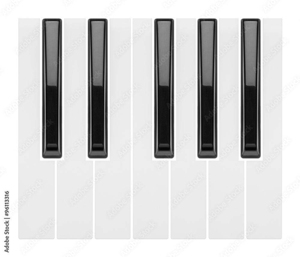 Poster fragment of a piano keyboard isolated on white background