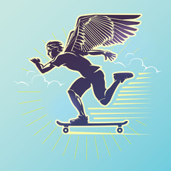 Skateboarder in a motion. Vector illustration created in topic "Second wind ".