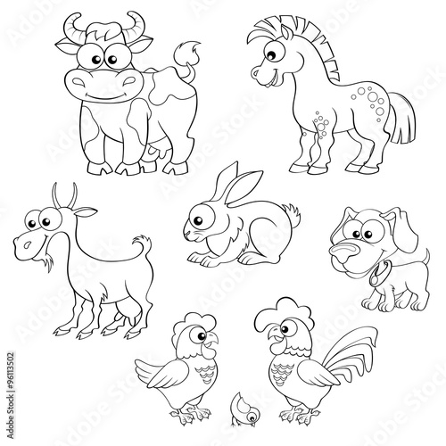 Set Of Cute Cartoon Farm Animals Horse Cow Goat Rabbit Dog