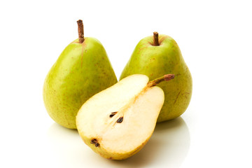 Two green pears and half