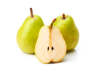 Two pears and half on white