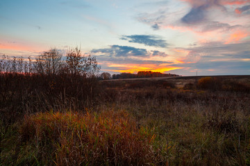 Country landscape at sunset