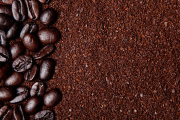 coffee grounds and whole beans background