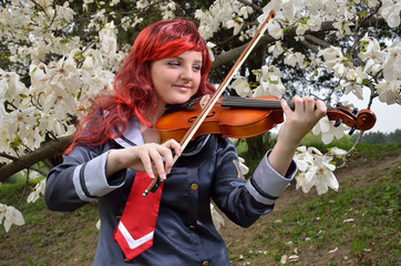 Cosplayer playing the violin