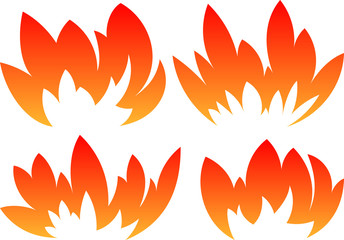 Set of 4 vector fires in cartoon style