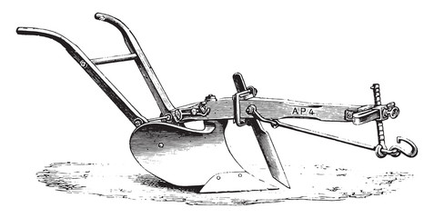 American plow Eckert, vintage engraving.