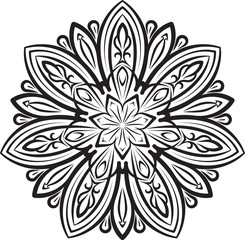 Abstract vector black round, heptagon lace design - mandala, eth