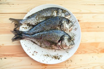 Fish on white plate background