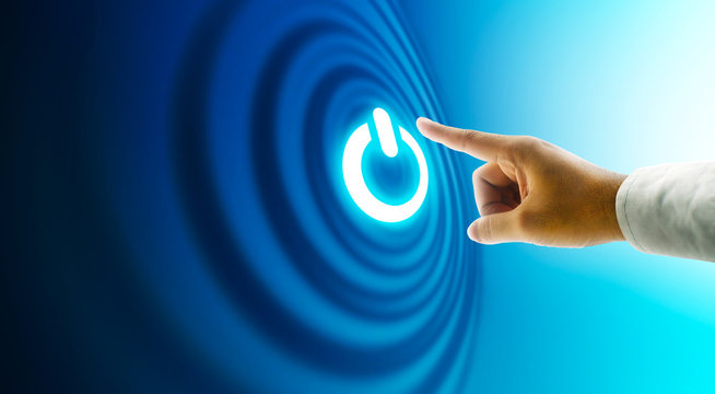 Hand press power button on touch screen