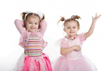 Two little girls - best friends on white