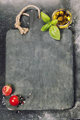 vintage cutting board and fresh ingredients