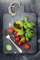 vintage cutting board and fresh ingredients