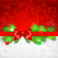 Christmas background with fir twigs and christmas balls. Vector illustration