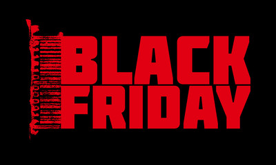 Red on a black 'Black Friday' with grunge bar-code. Vector graphic pattern