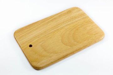 wooden cutting board on white background.