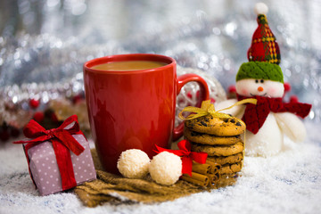 Christmas holiday background with coffee cup