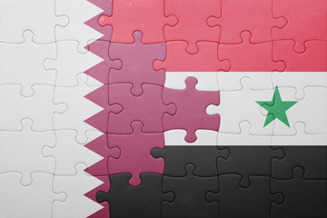 puzzle with the national flag of syria and qatar