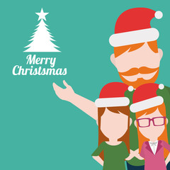 Merry Christmas Family illustration over green color background