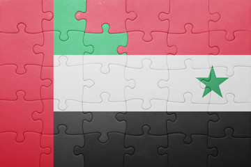 puzzle with the national flag of syria and united arab emirates