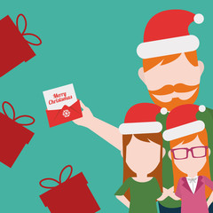 Merry Christmas Family illustration over green color background