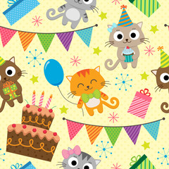 Birthday party pattern with cats