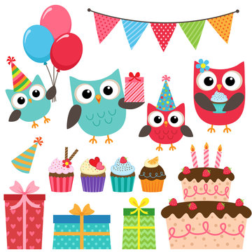 Birthday party elements with owls