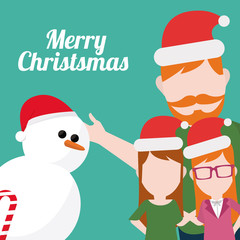 Merry Christmas Family illustration over green color background