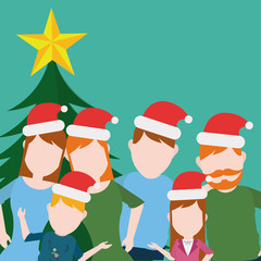 Obraz na płótnie Canvas Merry Christmas Family illustration over green color background