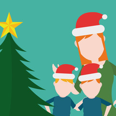 Merry Christmas Family illustration over green color background