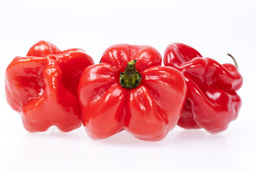 some vegetable of red chili pepper habanero isolated on white background