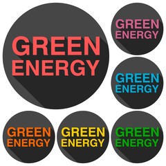 Green energy icons set with long shadow