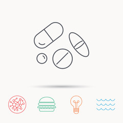 Pills icon. Medicine tablets or drugs sign.