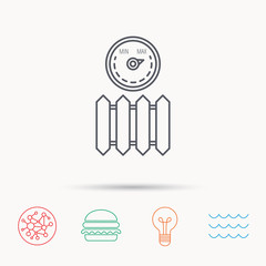 Radiator with regulator icon. Heater sign.