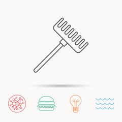 Rake icon. Gardening equipment sign.