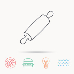 Rolling pin icon. Kitchen baker roller sign.