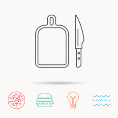 Separating board icon. Kitchen knife sign.