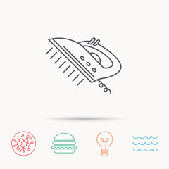 Steam ironing icon. Iron housework tool sign.