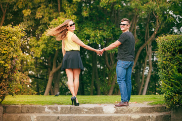 Walking couple back view