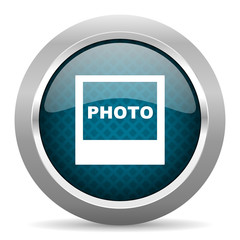 photo blue silver chrome border icon on white background