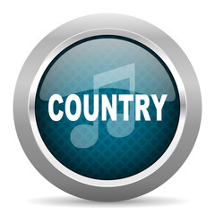music country blue silver chrome border icon on white background