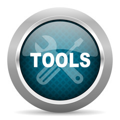 tools blue silver chrome border icon on white background
